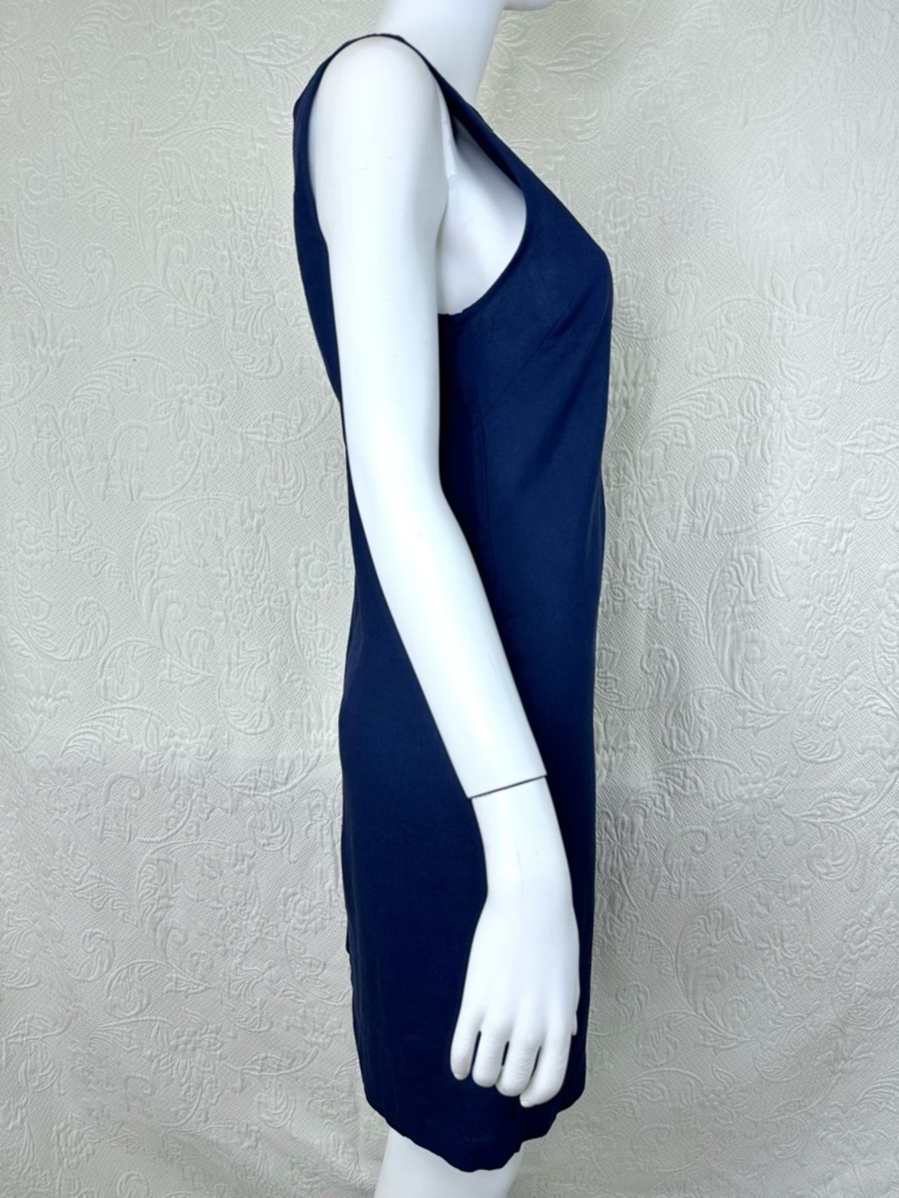 52Seven Navy Blue Linen Blend Sleeveless Dress White Crochet Trim - Picture 3 of 14